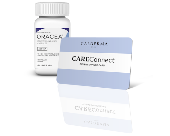 image of orace capsules bottle and Galderma Care connect card